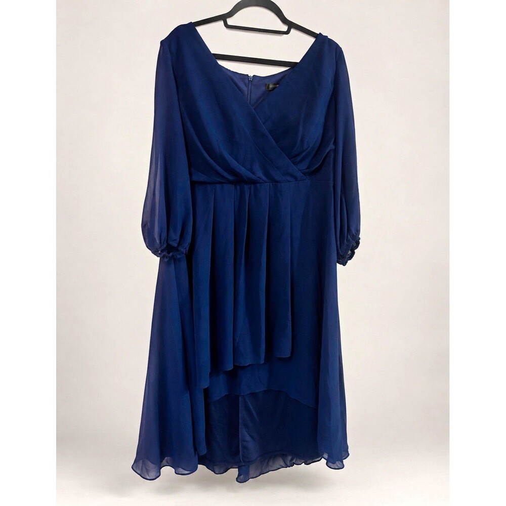 Ever-Pretty Plus 20 Navy Chiffon High Low Long Sleeve Wedding Guest Dress
